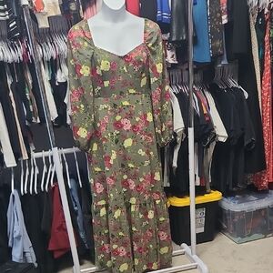 Bar III Green Floral Long Sleeve Dress